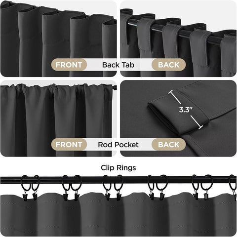 Joydeco 72 Inch Blackout Curtains for Bedroom, Thermal Insulated Black Out Curtains 2 Panels Set, Room Darkening Drapes for Living Room Window Rod Pocket Back Tab (W37 x L72 Inch, Dark Grey)