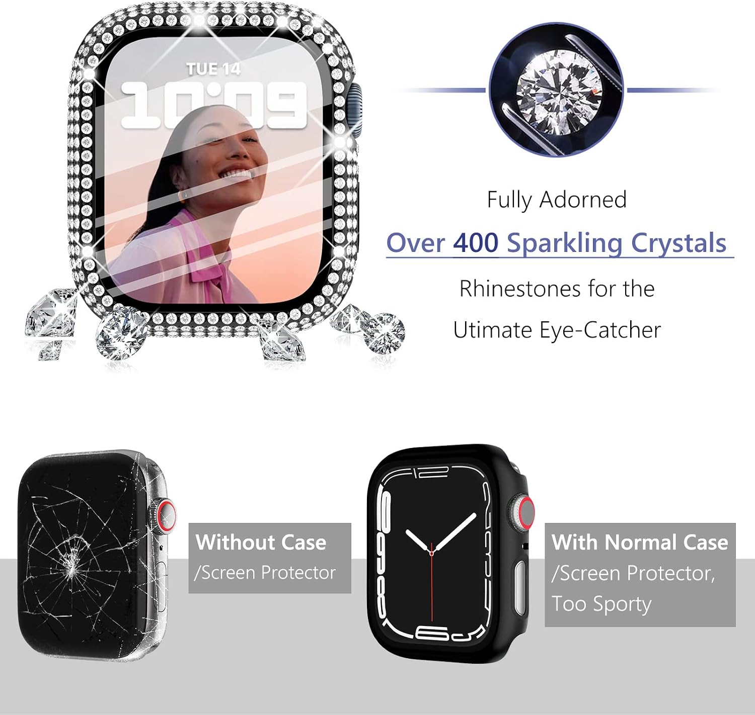 Wingle 6 Pack for Apple Watch Case 41mm Series 9 8 7 with Screen Protector, Over 400 Bling Crystal Diamond Apple Watch Face Cover Bumper with Tempered Glass Screen Protector for Women iWatch 9 8 41 mm