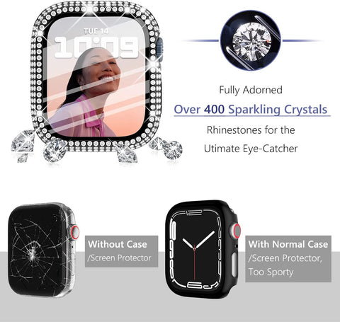 Wingle 6 Pack for Apple Watch Case 41mm Series 9 8 7 with Screen Protector, Over 400 Bling Crystal Diamond Apple Watch Face Cover Bumper with Tempered Glass Screen Protector for Women iWatch 9 8 41 mm