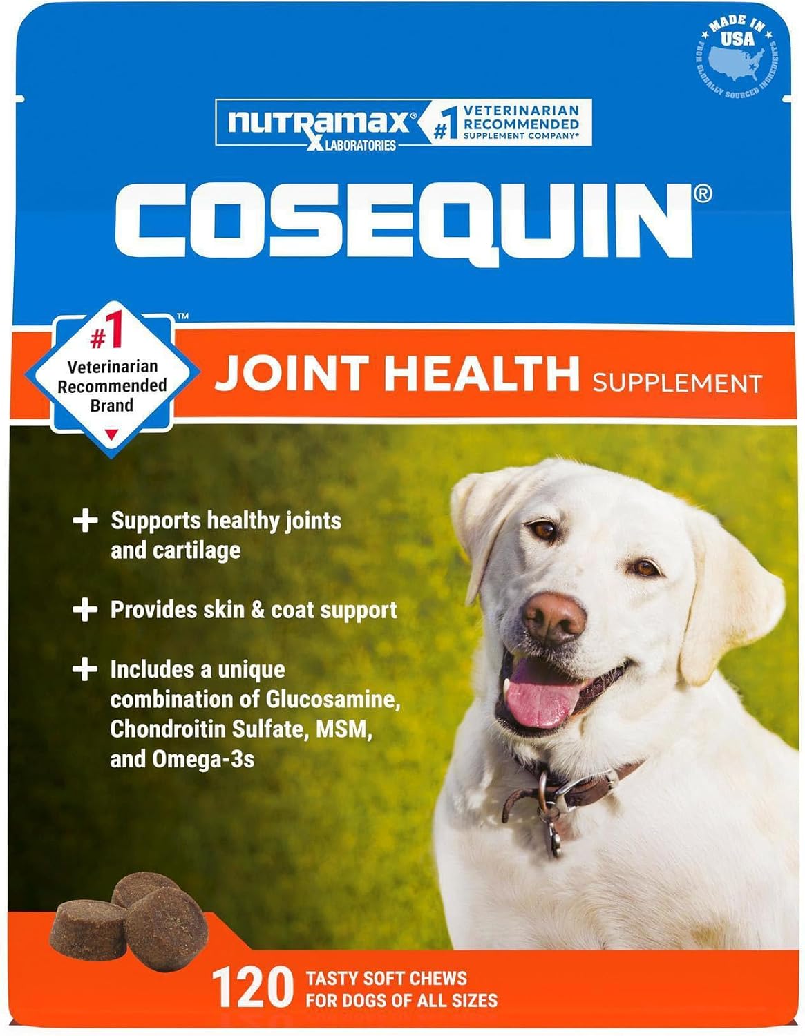 Nutramax Cosequin Joint Supplement for Dogs, Skin & Coat, Soft Chews,120ct