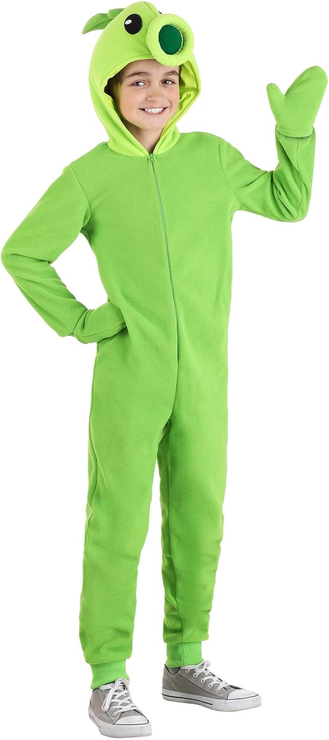 Plants Vs Zombies Kids Green Peashooter Onesie Costume for Boys, Officially Licensed Peashooter Costume for Video Game Fans