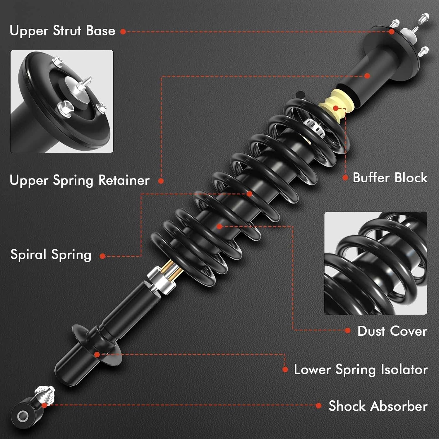 A-Premium Rear Load Adjusting Shock Absorbers w/Coil Springs, Set of 2