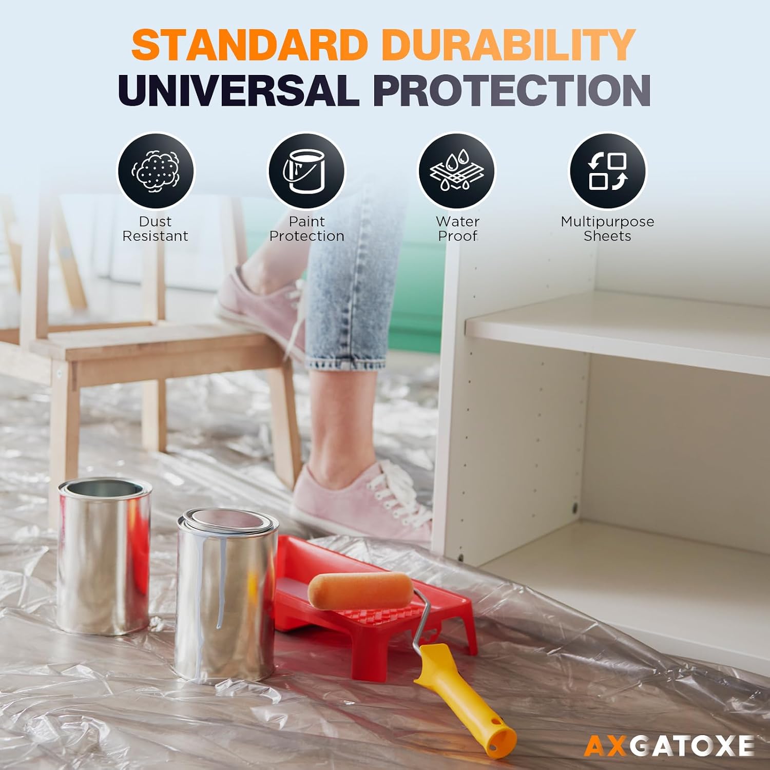 Axgatoxe 12 x 9 Ft Plastic Drop Cloths for Painting (30-Pack)