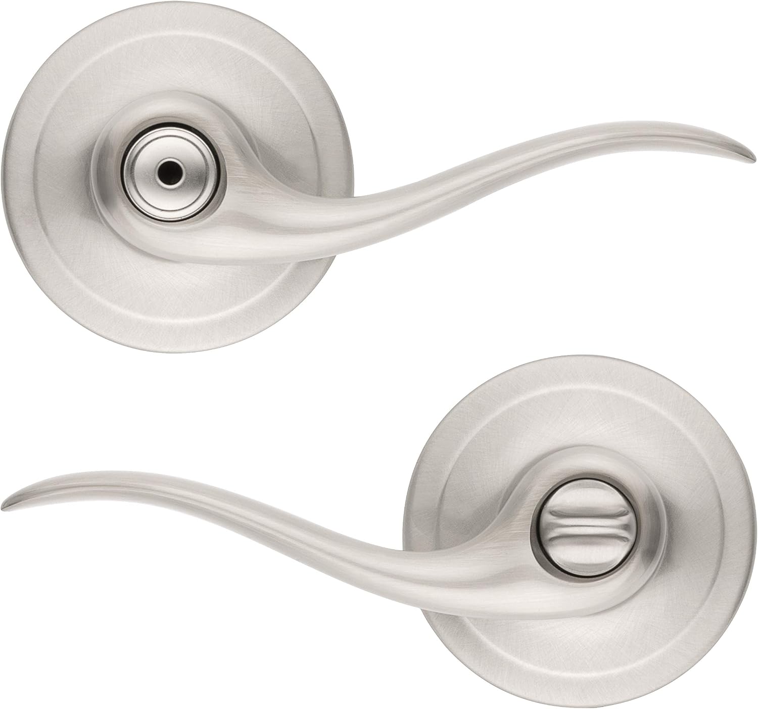 Kwikset Tustin Interior Privacy Door Handle with Lock, Door Lever For Bathroom and Bedroom, Satin Nickel Reversible Keyless Turn Lock, with Microban Protection