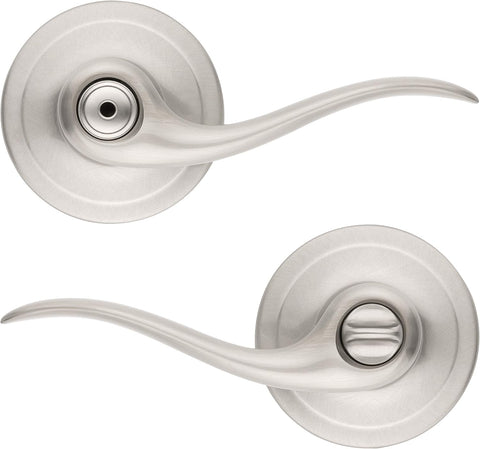 Kwikset Tustin Interior Privacy Door Handle with Lock, Door Lever For Bathroom and Bedroom, Satin Nickel Reversible Keyless Turn Lock, with Microban Protection