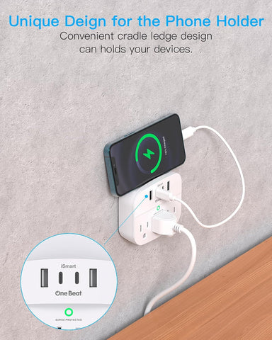 One Beat Multi Plug Outlet Splitter with USB,Surge Protector Outlet 2 Pack