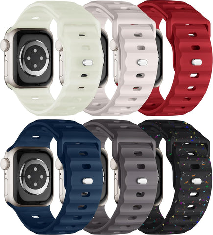 Sport Bands 6-Pack Compatible with Apple Watch Ultra 3/2 Band 49mm 46mm 45mm 44mm 42mm, Wide Soft Silicone Wristbands Waterproof Strap Men for iWatch Series 11 10 9 8 7 6 5 4 3 SE Ultra