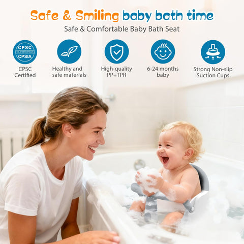 Baby Bath Seat with Suction Cups, 6M+ Up, Non-Slip, Portable, Easy Clean