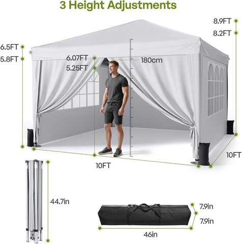 Driftalia 10x10 Pop Up Canopy Tent with Sidewalls, One-Push Instant Setup