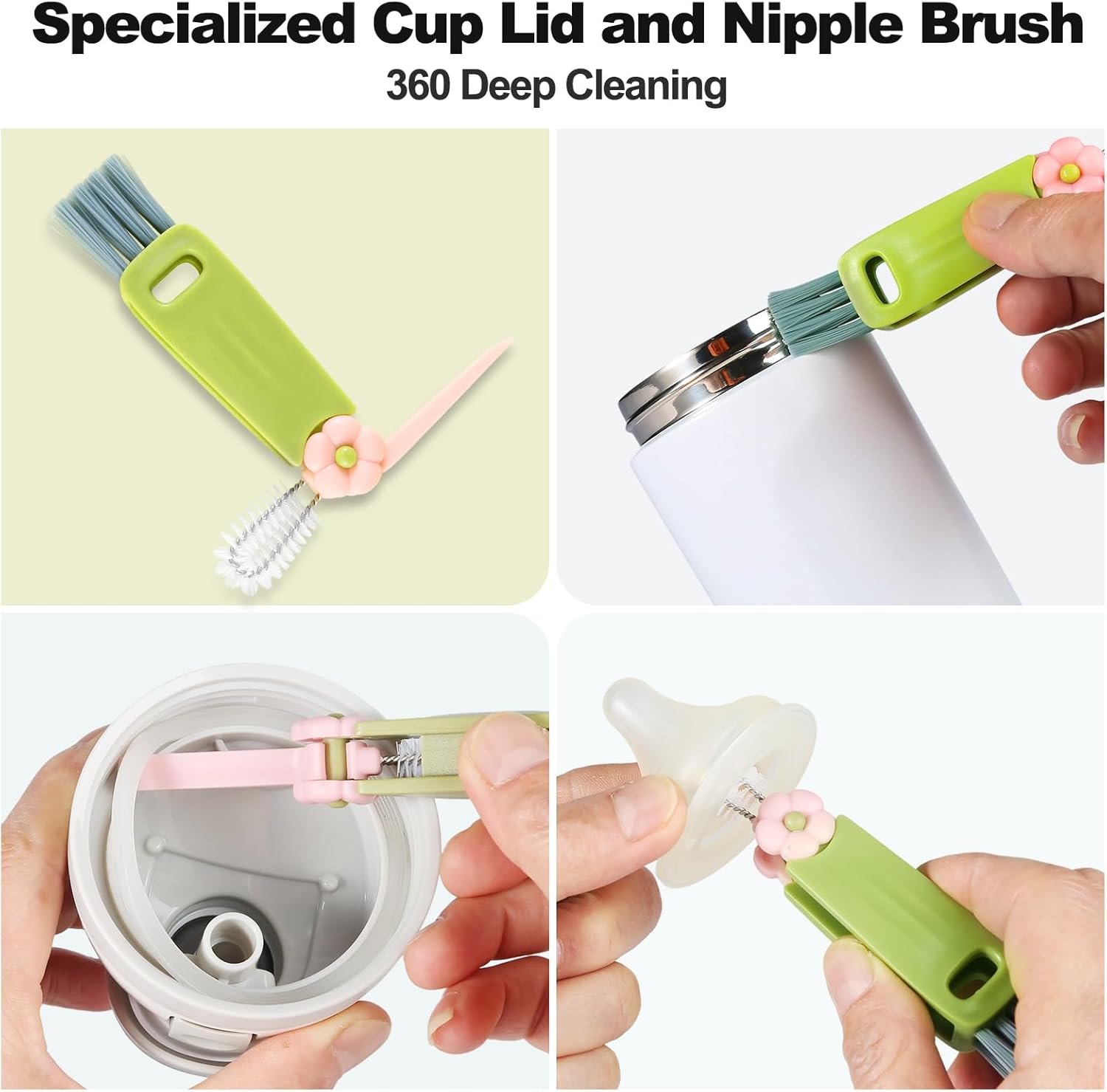 4 Pack Bottle Brush, Long Scrub Cleaning Brushes with Straw & Lid Brushes