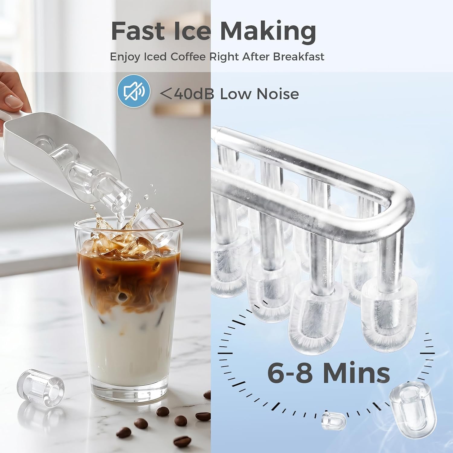 Countertop Ice Maker, Portable Ice Machine with Carry Handle Basket and Scoop, 9 Bullet Cubes Ready in 6 Mins, 26lbs Daily, Self-Cleaning for Home, Kitchen, Camping, RV