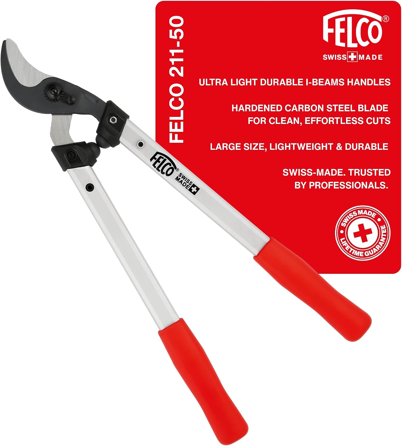 FELCO F211-50 Swiss Made Loppers for Gardening – 20" Lightweight Precision Loppers for Tree Trimming | Tree Branch Cutters | Tree Trimmer Tool with Curved Bypass Blade | I-Beam Handles | Landscape