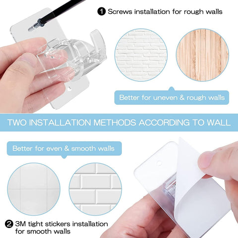 CIEMGNZOC 2PCS No Drill Curtain Brackets, Self-Adhesive Rods, Adjustable Curtain Hooks for Rods Under 1.57 Inch (Transparent)