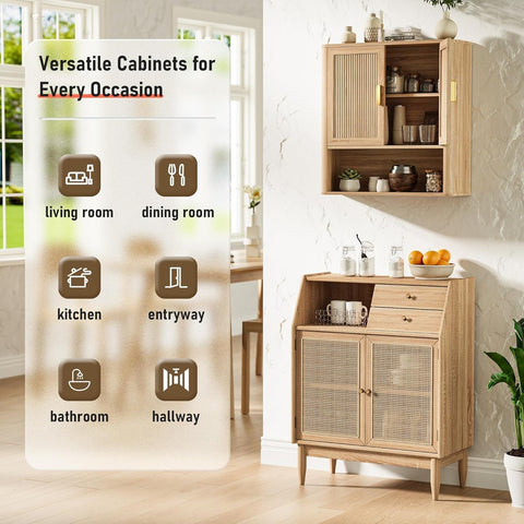 Bathroom Wall Storage Cabinet, Medicine Cabinet with Adjustable Wood Shelf & Doors, Over the Toilet Storage Cabinet Above Toilet Storage for Laundry Room & Living Room Kitchen Storage Islands (Oak)