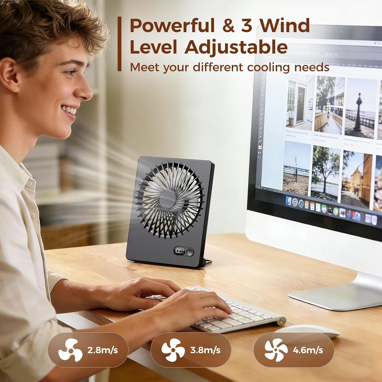 Zuvas Desk Fan Small Rechargeable Battery Table Fans for travel Ultra Quiet