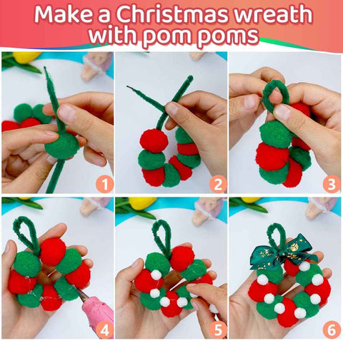 Iooleem Green Pom Poms, 1200pcs Assorted Size Pompoms, Pom Poms for Arts and Crafts, Pom Pom Balls with Wiggle Eyes in jar, Glitter Pom Poms, Craft Supplies.