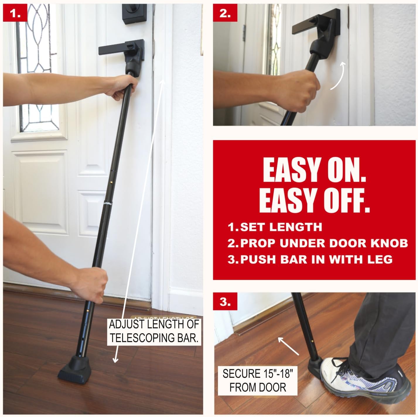 Securityman 2-in-1 Door Security Bar & Sliding Patio Door Security Bar - Constructed of High Grade Iron - Black