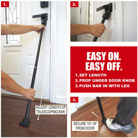 Securityman 2-in-1 Door Security Bar & Sliding Patio Door Security Bar - Constructed of High Grade Iron - Black