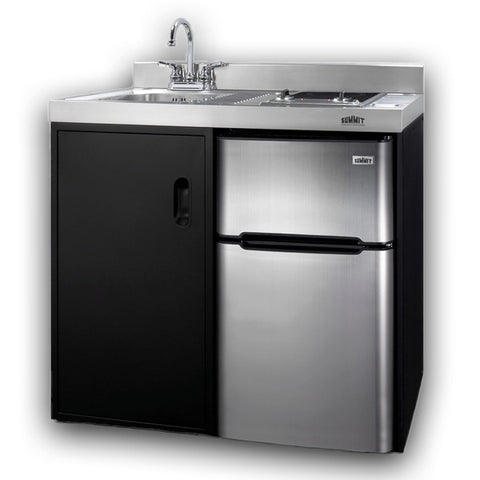 Summit 39" Wide All-in-One Kitchenette, Black and Stainless - C39ELGLASSBK
