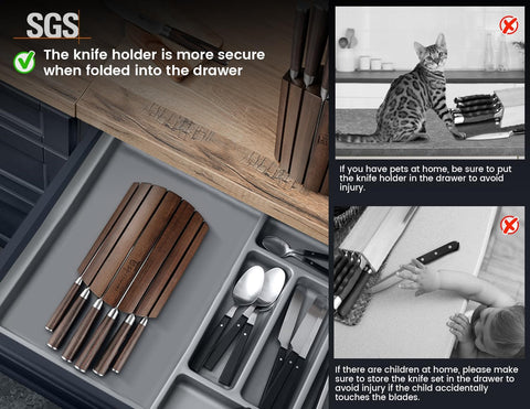 SYOKAMI 2026 Upgrade Kitchen Knife Set, Foldable Magnetic Acacia Wood Block
