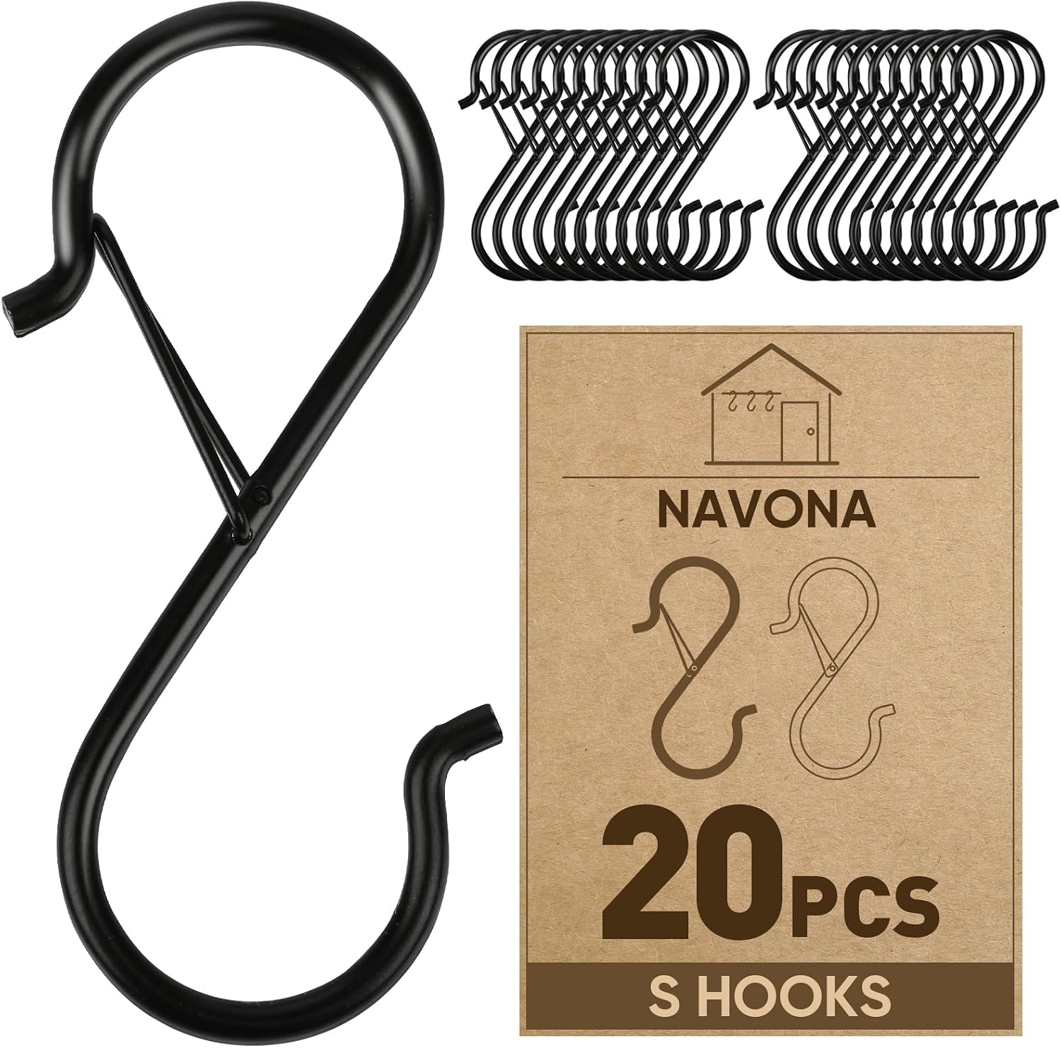 20 Pcs S Hooks for Hanging Heavy Duty, Metal S Hook with Safety Buckle