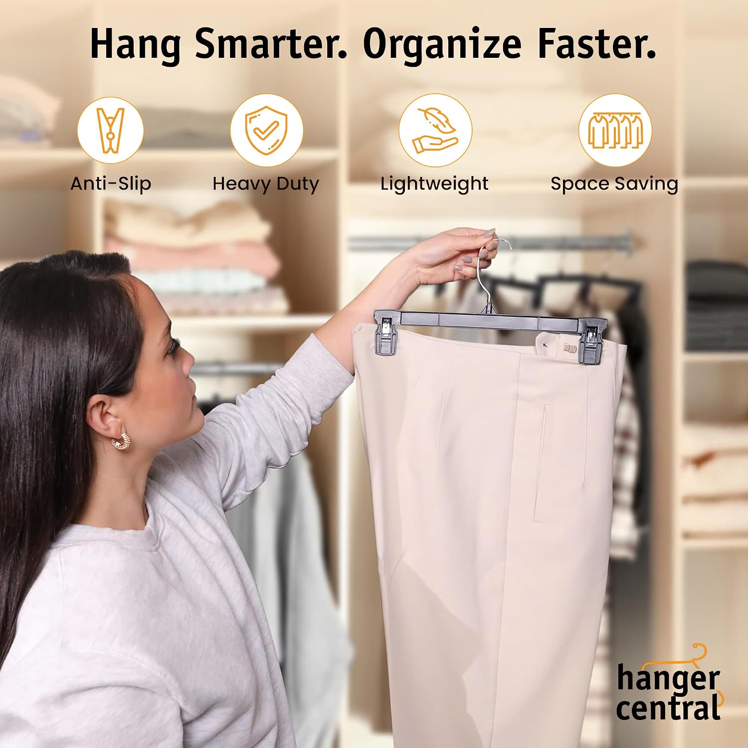 12 Inch Pants Hangers, Black, 12 Pack