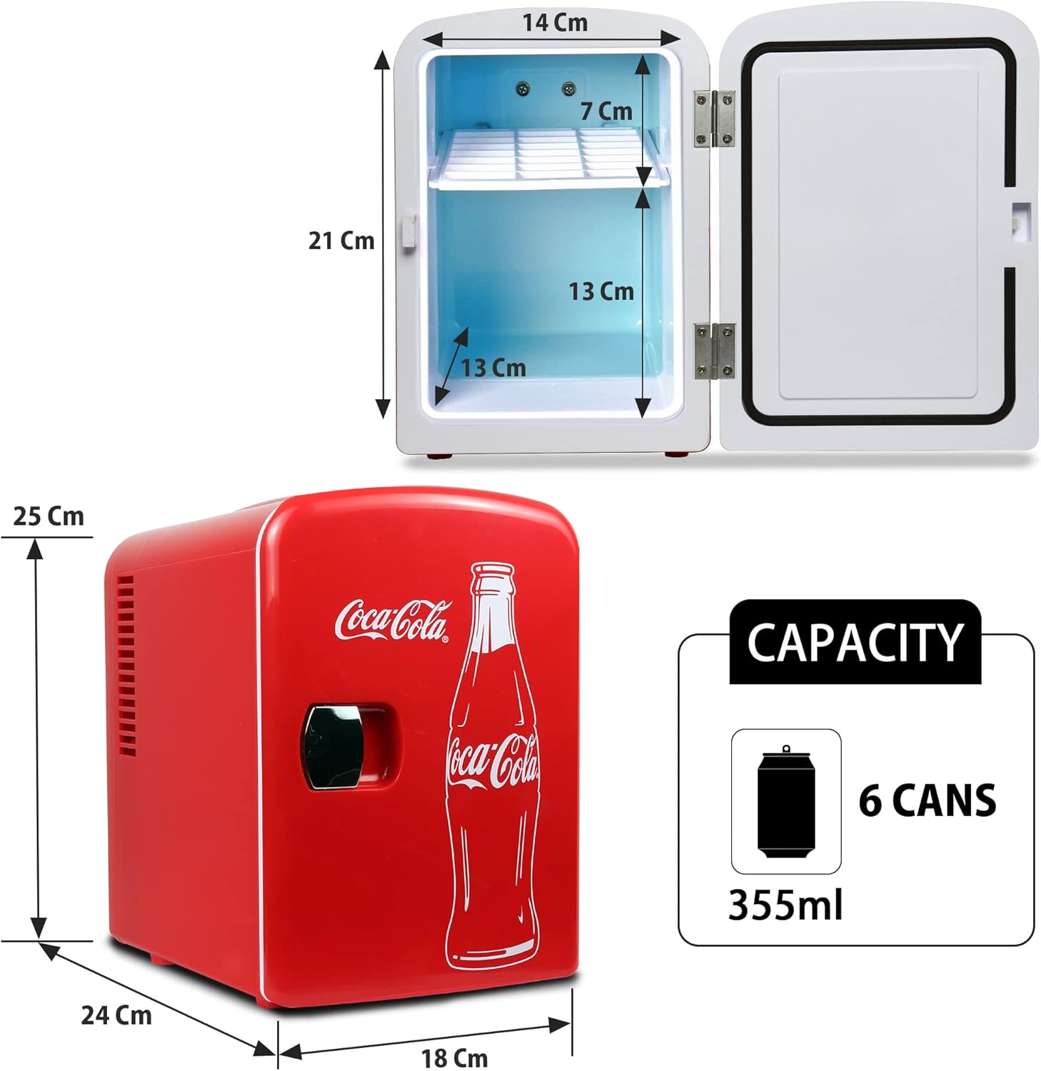 Coca-Cola 4L Mini Fridge, 6 Can, Classic Bottle Design, Red