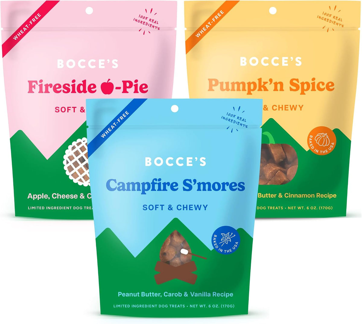 Bocce's Bakery By the Fire Assorted Soft & Chewy Dog Treat Bundle, (3 Pack)