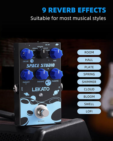 LEKATO Reverb Digital Guitar Effect Pedal, Reverb Innovation Unique Sound 9 Effects Universe Pedals with Bypass Pure Digital for Electric Guitar (EP-03)