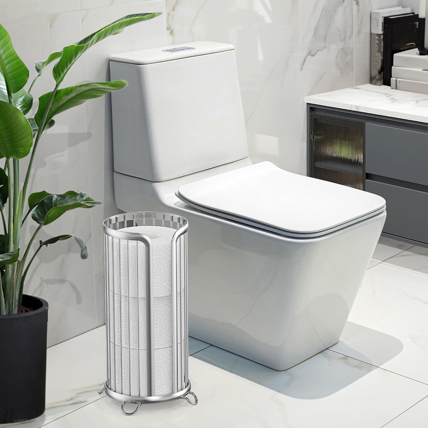 Toilet Paper Holder Stand, Freestanding Toilet Paper Storage,2 Pack,Silver