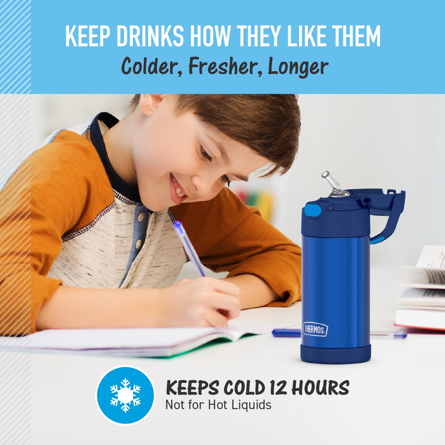 THERMOS FUNTAINER Water Bottle with Straw, 12oz, Blue