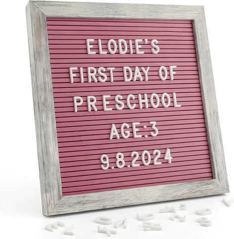 Rustic Hot Pink Felt Letter Board 10x10 Inch, 336 Changeable Letters