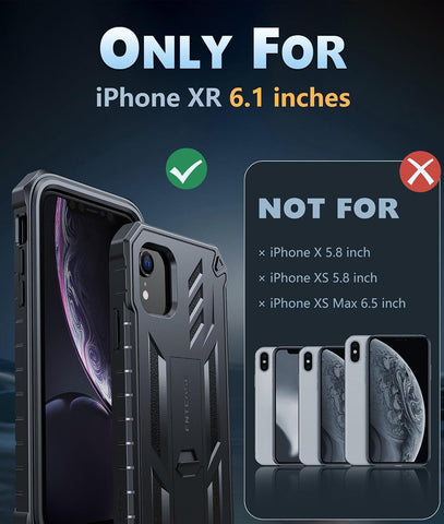 FNTCASE for iPhone XR Case, with Built-in Screen Protector, Kickstand Black