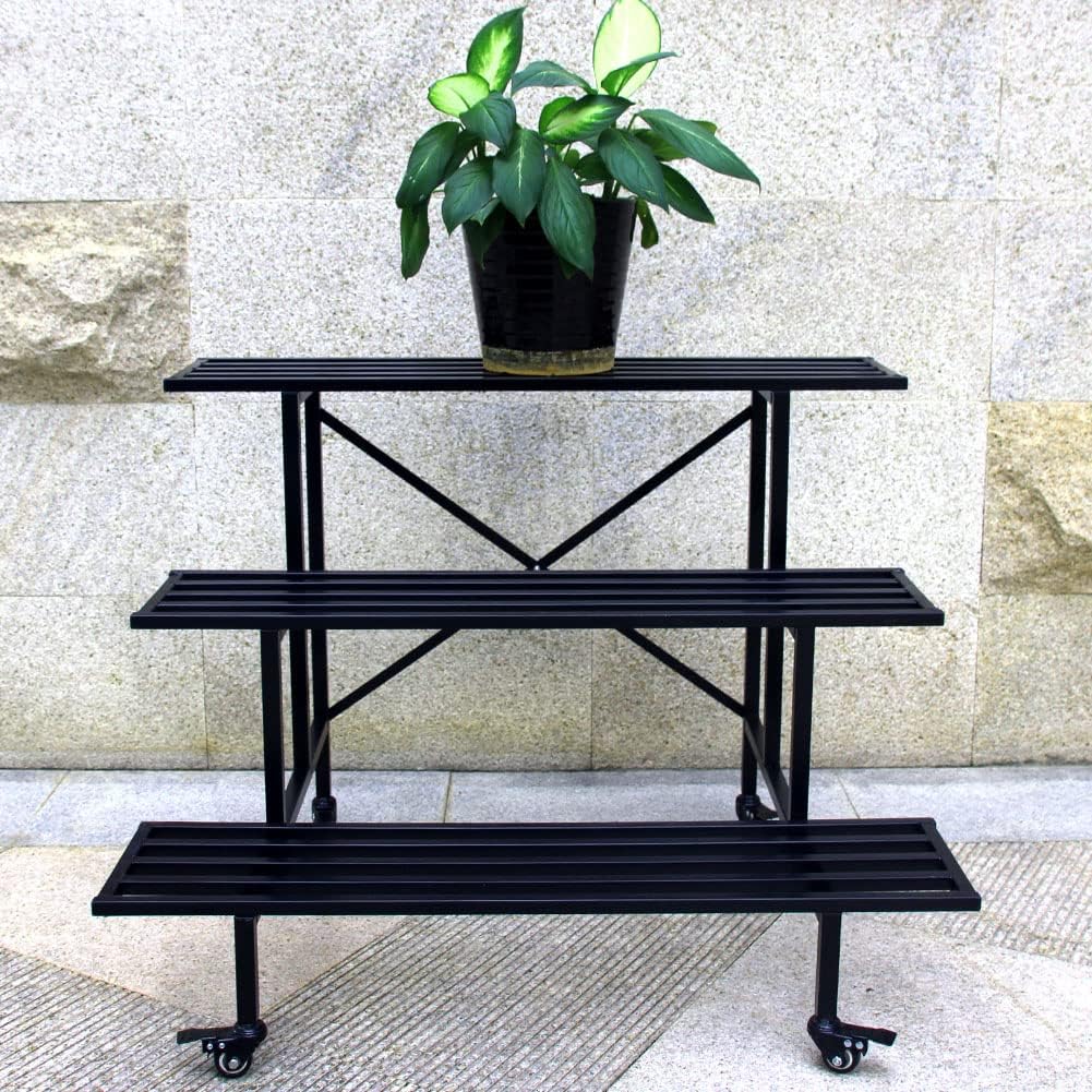 Zhongma 3 Tier Heavy Duty Metal Plant Stand with wheels easy assembly