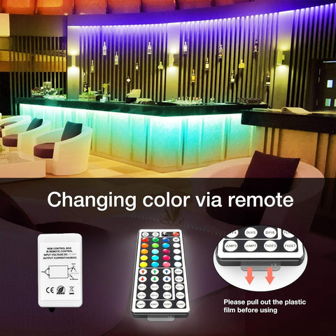 DAYBETTER (2rd Gen) SMD 5050 Remote Control Led Strip Lights 50ft Color Changing with 44Keys Remote Controller and 12V Power Supply for Bedroom