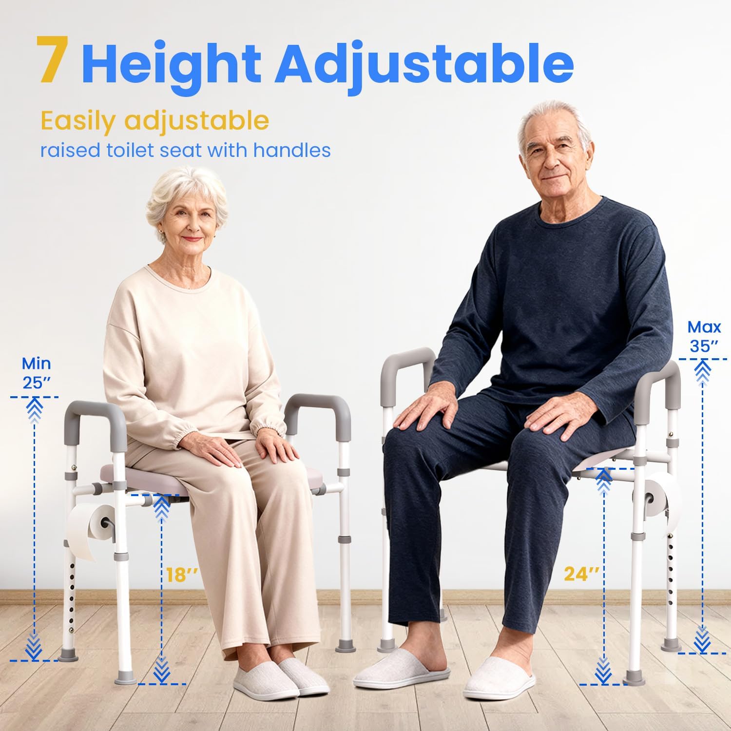 Male-Friendly Width & Height Adjustable Raised Toilet Seat With handles
