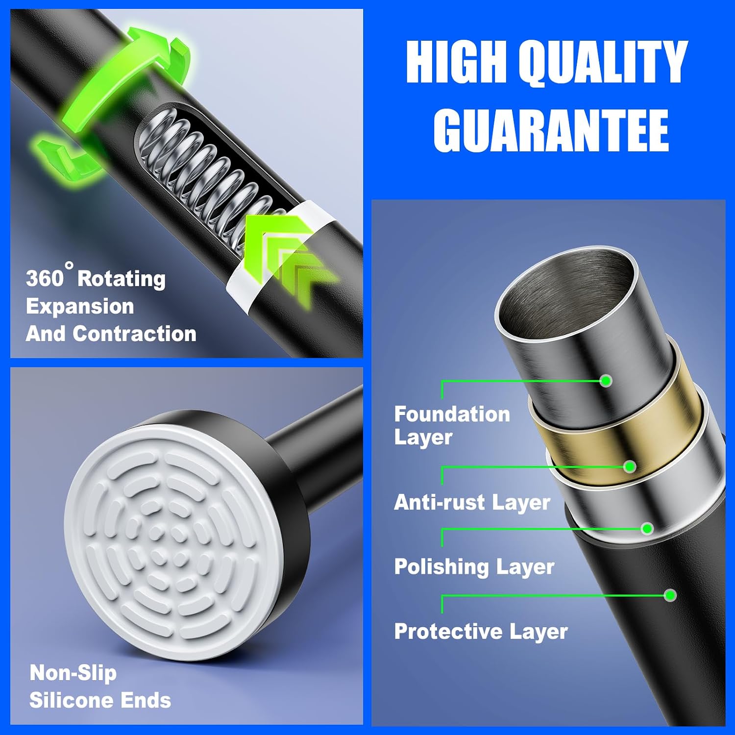 Ausemku Shower Curtain Rod Tension - 32-80 Inch Never Rust Non-Slip Spring Tension Curtain Rod No Drilling Stainless Steel Curtain Rod Use Bathroom Kitchen（Black）