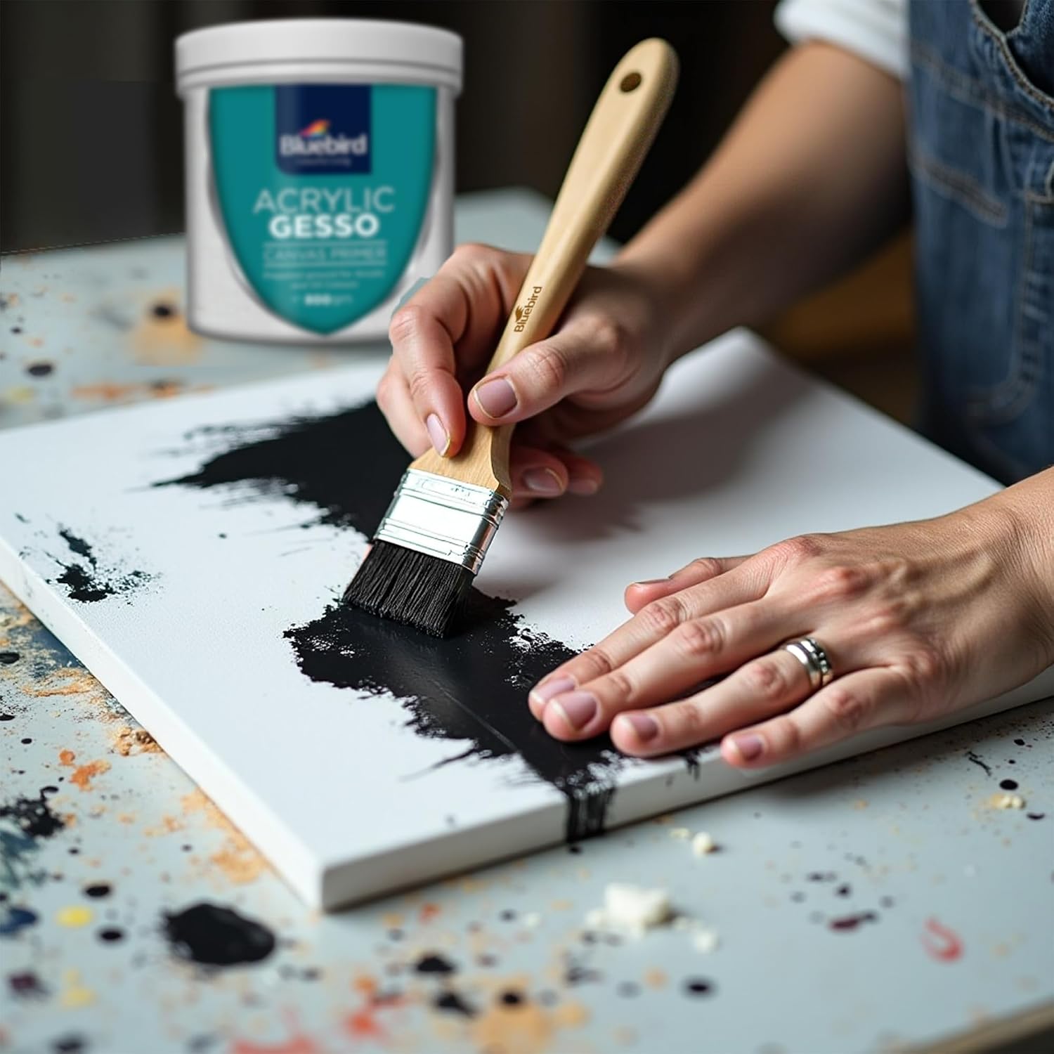 BLUEBIRD Heavy Gesso Primer for Acrylic Painting, Gesso Surface Prep Medium for Acrylic Paint and Oil Paint (Black, 28.2 Oz)