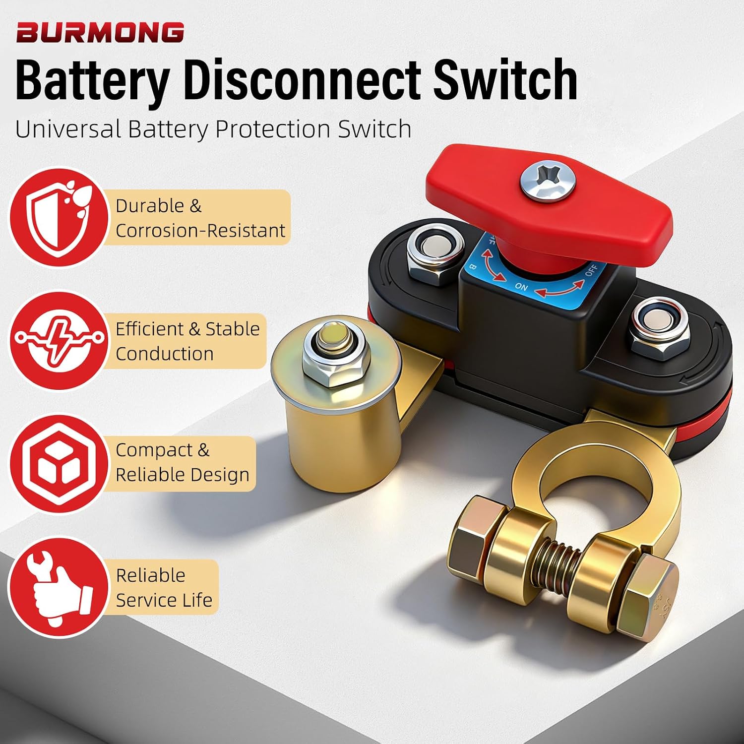 BURMONG Battery Disconnect Switch 12V-48V 275A - Universal Battery Kill Switch/Cut Off for Car, RV, Boat, Truck, Marine, ATV