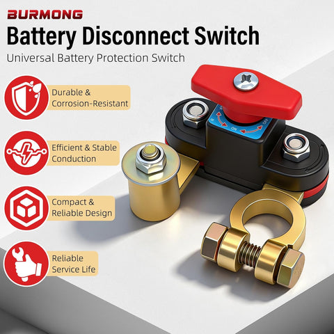 BURMONG Battery Disconnect Switch 12V-48V 275A - Universal Battery Kill Switch/Cut Off for Car, RV, Boat, Truck, Marine, ATV