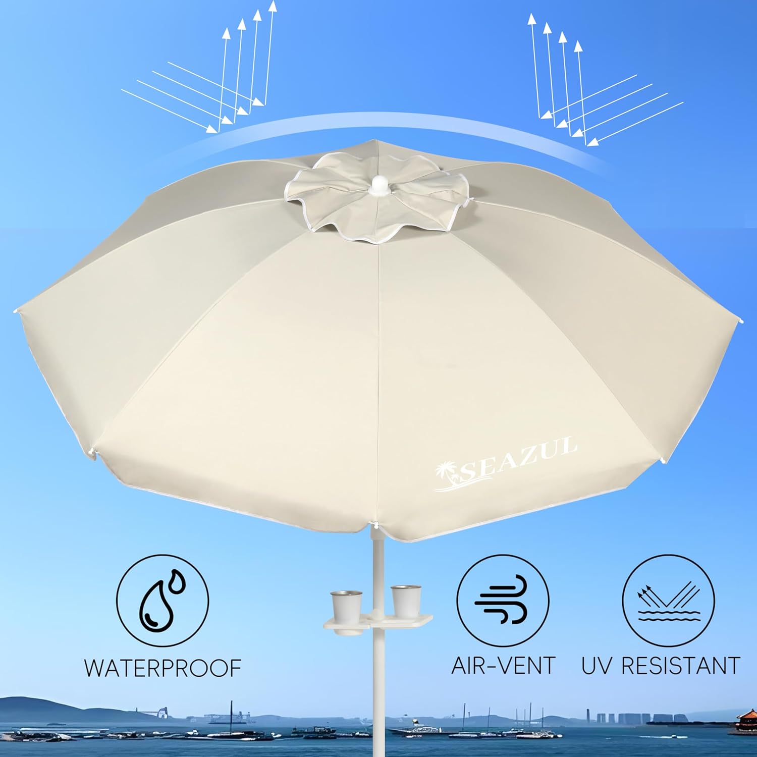 Seazul 6.5ft Sun Shade Umbrella, Portable Umbrella with Stand for Sports
