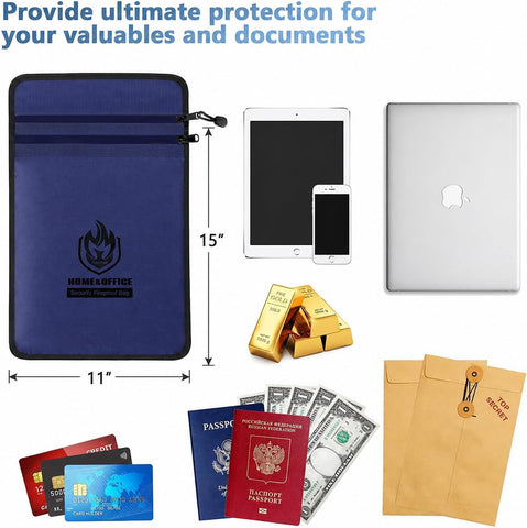 Andyer 2 Pockets Fireproof Document Bag (15"x11"), Protect Values from Fire