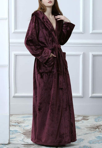 Flygo Womens Fluffy Plush Long Hooded Robe Full Length Fleece Bathrobe