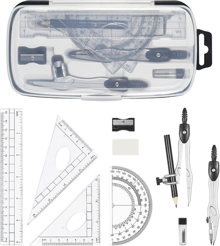 Unjoo Math Geometry Kit Sets 10 Piece Student Supplies, Compass Set, Black