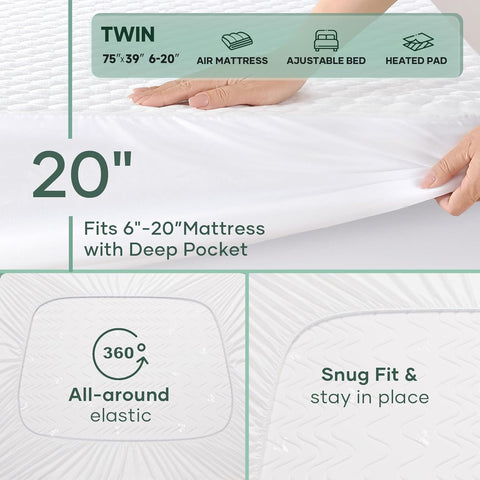 OhGeni 100% Waterproof Mattress Protector,Twin Size Premium Bamboo Soft Thick Pad,3D-Air Fabric Cooling Breathable Fitted Sheets,Washable Bed Cover for Kids Toddler Bedwetting Over 99 Count Hex Bumps