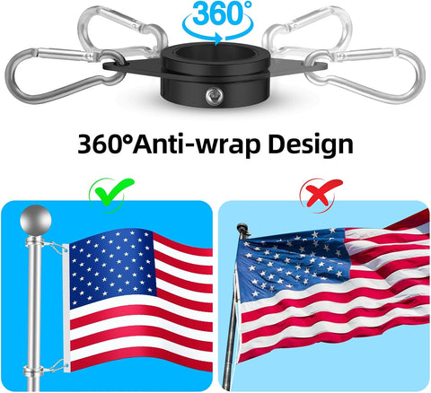 Anovo Flag Pole Rings, Flagpole Rings Aluminum Alloy 360° Rotating Anti Wrap Flag Mounting Spinning Ring Clips for 0.75-1.02 Inch Diameter Flagpole (1 Inch -Pack of 4, Black)