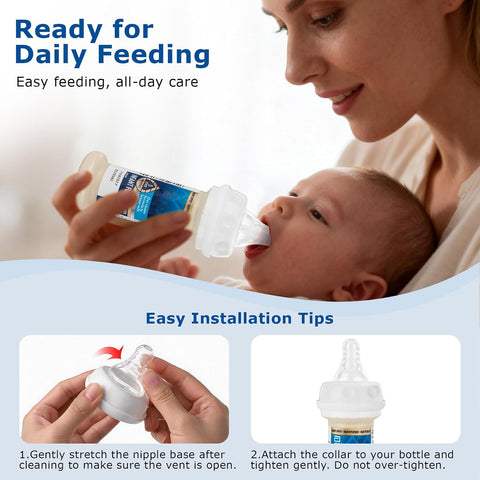 Medium Flow Nipples, Reusable Nipples Compatible with Similac & Enfamil Ready-to-Feed Bottles and Most Standard Neck Bottles, Anti-Colic Vented Food-Grade Silicone, 2-Pack