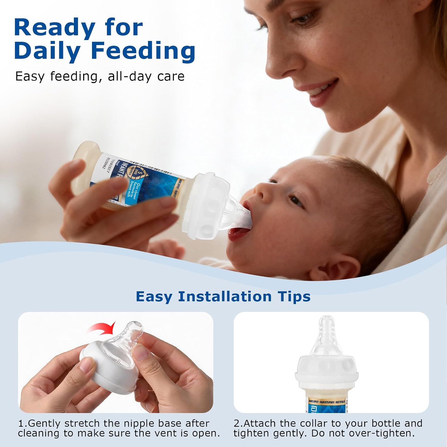 Ready-to-Use Nipples for Similac,Reusable Medium Flow Nipple Set, Compatible with Enfamil&Similac 360 Total Care Ready-to-Feed Bottles,6 Pack