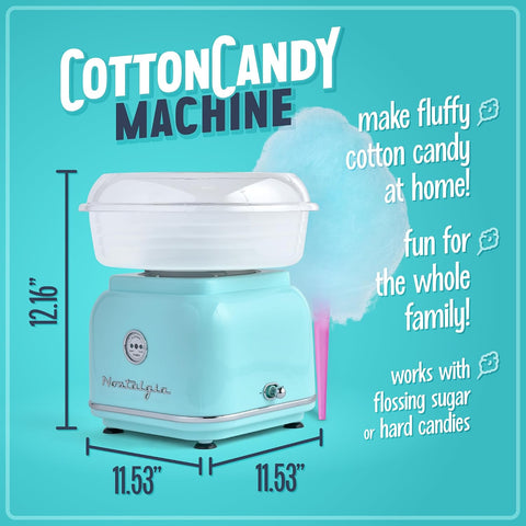 Nostalgia Classic Countertop Cotton Candy Machine, Manual, Retro Vintage Candy Maker Includes 2 Reusable Cones & Scoop, Aqua