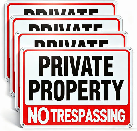 4 Pack large No Trespassing Signs Private Property, 12x8 In Aluminum Sign